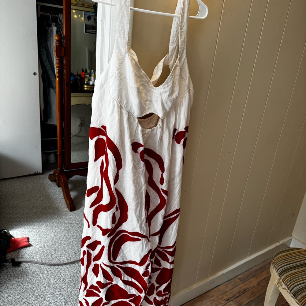 Anthropologie Cream and Red Dress - cut out back and front